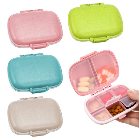 HEQUSIGNS 4 Pack Double Layer 8 Compartments Travel Pill Box, Pill Organizer Moisture Proof Portable Small Medicine Container for Vitamins, Fish Oil or Small Tablets