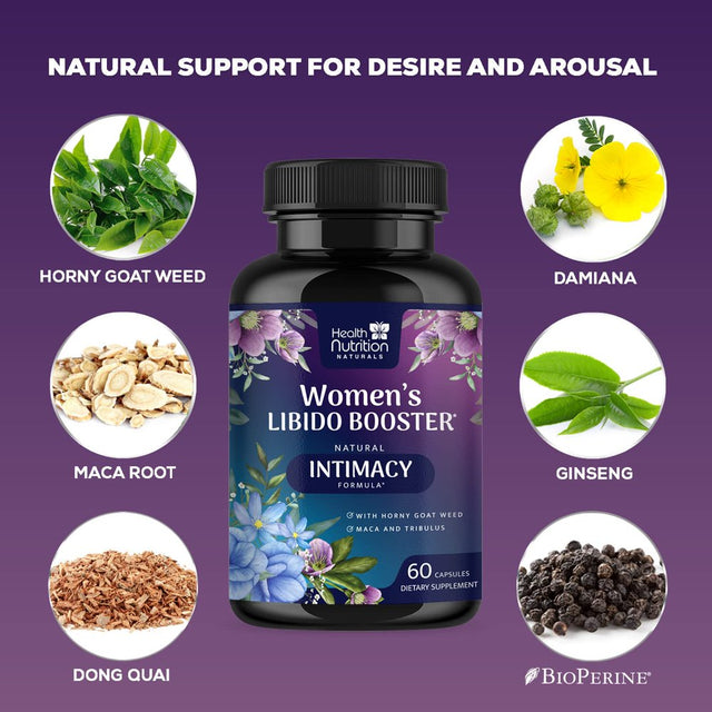 Libido Booster for Women - Female Libido Support Supplement - Women Vitamins Formula Supports Energy - Maca Root, Panax Ginseng, Tribulus Terrestris, Ashwagandha & More - 60 Veggie Capsules