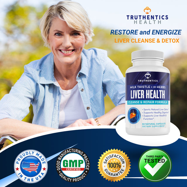 Truthentics Liver Health Support Supplement - Cleanse Detox & Repair Formula (2 Pack) with Milk Thistle Dandelion Root Chicory Root Turmeric Artichoke Extract - 120 Capsules