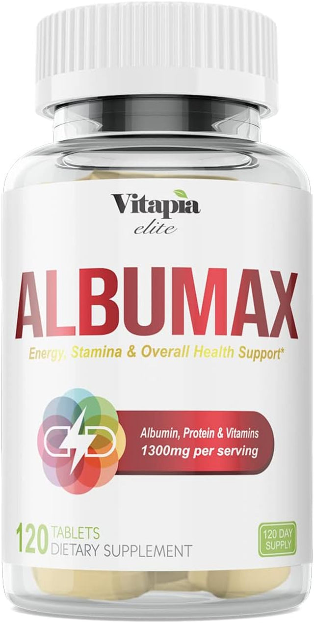 Albumax - 1300Mg per Serving - Albumin, Protein, L-Arginine and Vitamins - Overall Health Support* - 120 Tablets - 120 Day Supply - Non GMO & Gluten Free