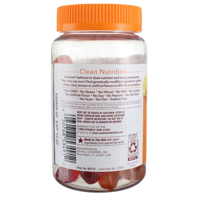 Sundown Naturals Vitamin D3 2000 IU Gummies, Strawberry, Orange, & Lemon Flavored 90 Ea (Pack of 2)