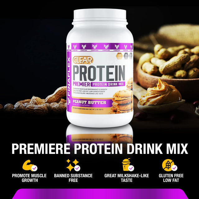 FINAFLEX Clear Protein, Peanut Butter - 2 Lb - Promotes Muscular Performance & Growth - Milkshake-Like Taste - Low Carb, Low Fat & Gluten Free - 27 Servings