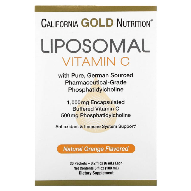 Liposomal Vitamin C by California Gold Nutrition - Liquid Supplement for Antioxidant & Immune Support - Vegan Friendly - Gluten Free, Non-Gmo - 1,000 Mg - 30 Packets - Natural Orange Flavor