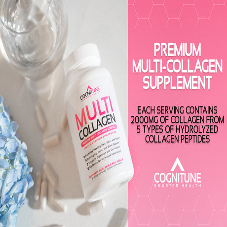 Multi Collagen Supplement, 5 Types of Collagen Peptides + Biotin, Hyaluronic Acid & Vitamin C, 2000Mg Collagen, 120 Capsules