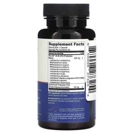 Live Conscious PRO45 Probiotics for Women & Men: Comprehensive Formula, 45 Billion CFU, 11 Strains, Dairy Free - W/Prebiotics and Probiotics - Promotes Immune & Gut Health - 30 Veggie Caps