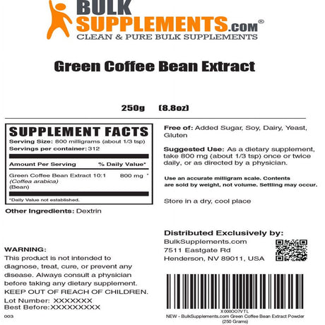 Bulksupplements.Com Green Coffee Bean Powder - Green Coffee Bean Extract for Weight Loss (250 Grams - 8.8 Oz)