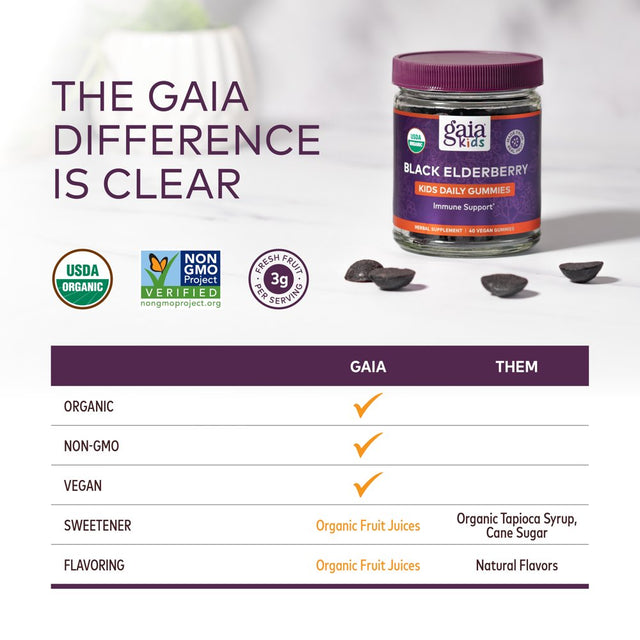 Gaia Herbs Kids, Black Elderberry Immune Support, 40 Vegan Gummies