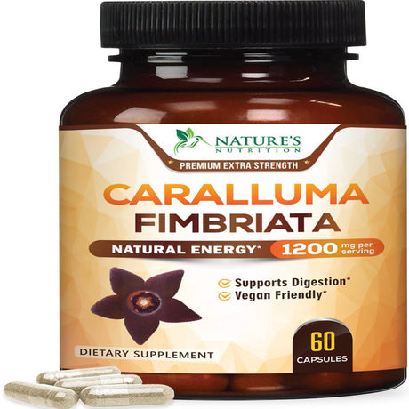 Pure Caralluma Fimbriata Extract Highly Concentrated 1200Mg - Natural Endurance Support, Best Vegan Supplement for Men & Women, Non-Gmo - 60 Capsules