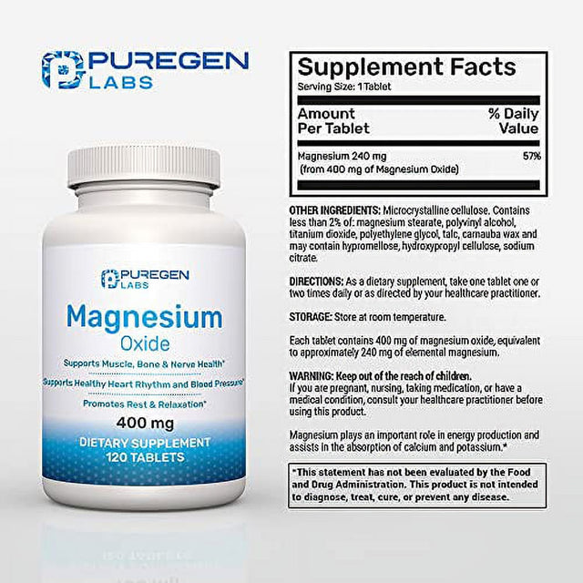 Magnesium 400Mg [High Supplement - Magnesium Oxide Immune Muscle Recovery, Cramps, Relaxation - Tablets