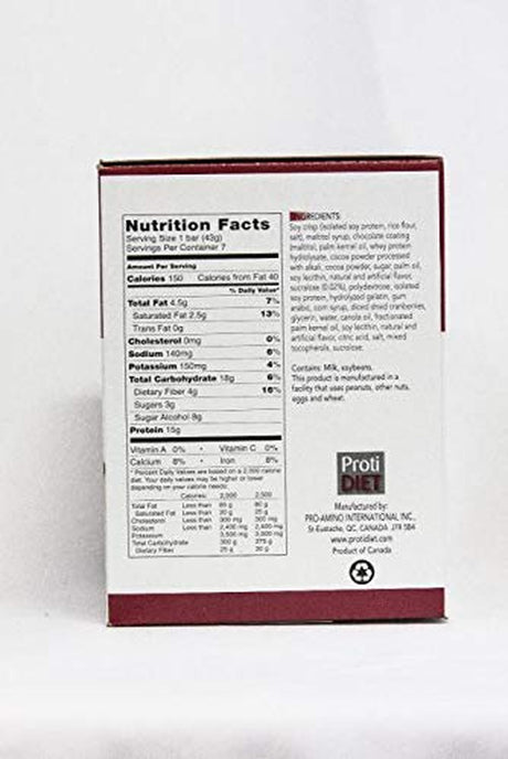 Ideal Protein Compatible Protidiet Raspberry Dark Chocolate High Protein Bar Square