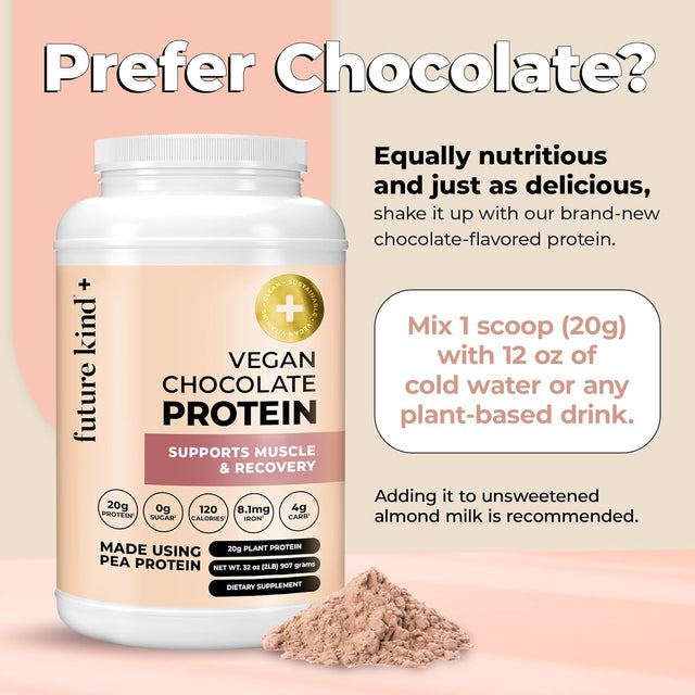 Future Kind Vegan, Vanilla (34Srv) - Whey Free Protein Powder for Men and Women Pea Plant Protein for Lean Muscle - Sugar-Free, Soy-Free Non Dairy, W/ Iron and Fiber