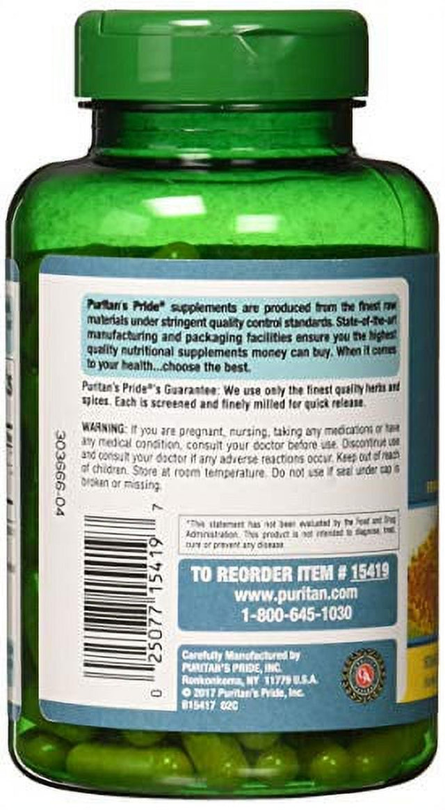 Puritan'S Pride Turmeric Curcumin 500 Mg, Herbal Supplement, Green, 180 Count Capsules