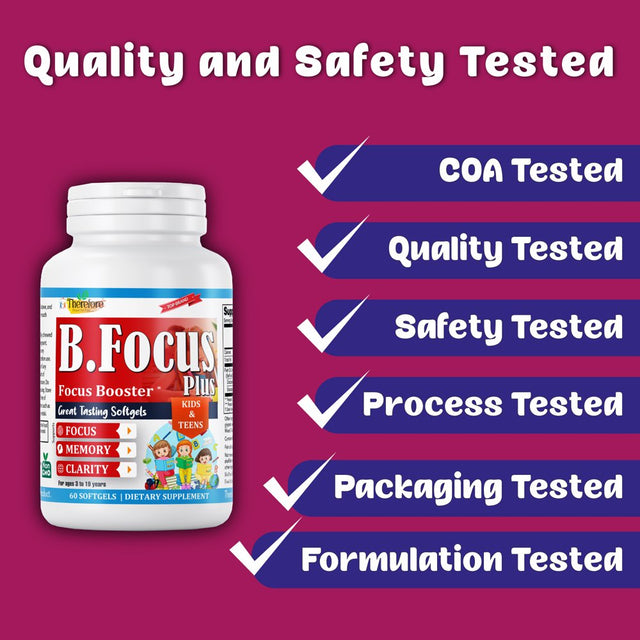 B.Focus plus Brain Booster Supplement for Kids & Teens, Supports Focus, Memory, Clarity, Energy, Memory Vitamin Supplements 60 Softgels