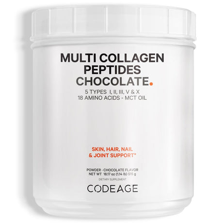 Codeage Multi Collagen Peptides Protein Powder, Chocolate Cocoa, MCT Oil, Amino Acids, Hydrolyzed, 18.16 Oz