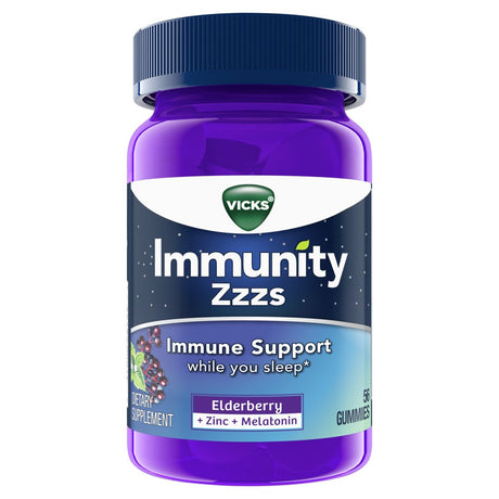 Vicks Immunity Zzzs, Elderberry, Melatonin, and Antioxidant Zinc, Immune Support, Naturally Fall Asleep, 56 Gummies