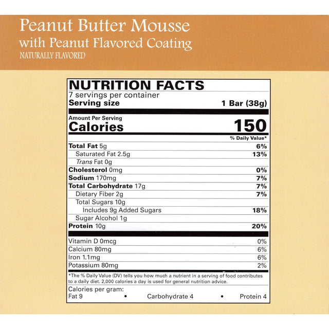 Weight Loss Systems Protein Bar - Peanut Butter Mousse (7/Box) - High Protein - Low Calorie - Low Fat - Gluten Free