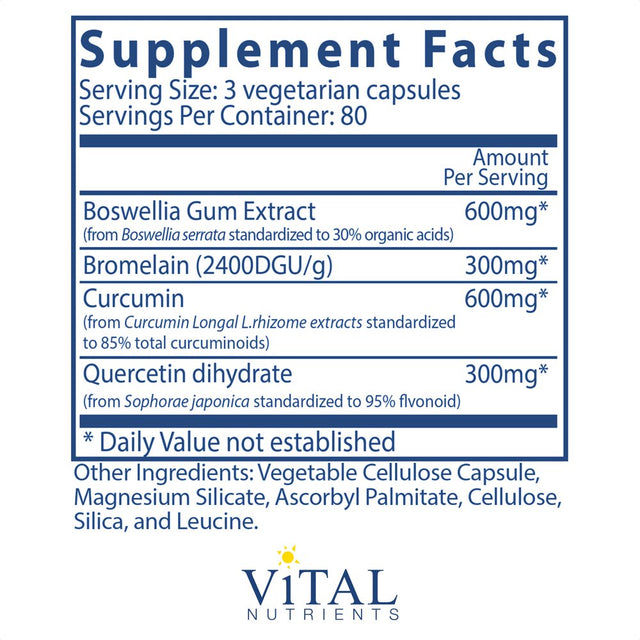 Vital Nutrients - BCQ (Bromelain, Curcumin and Quercetin) - Herbal Support for Joint, Sinus and Digestive Health - 240 Capsules