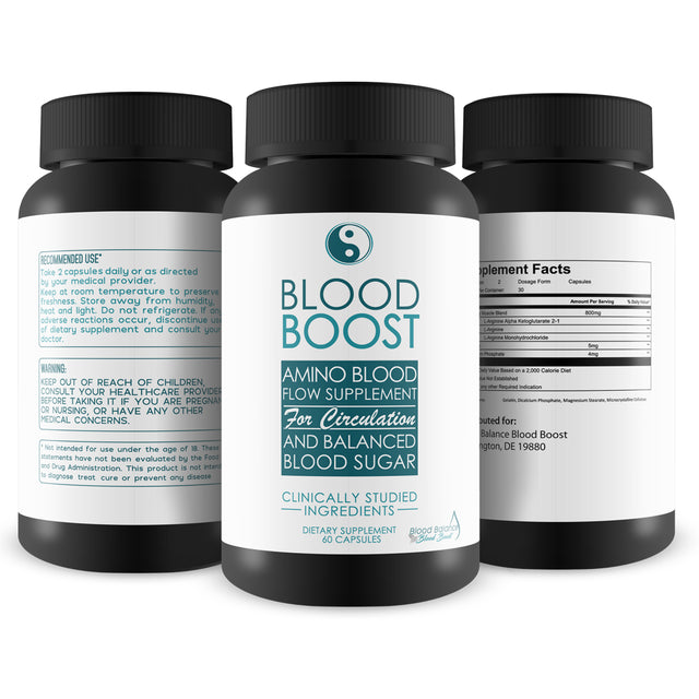 Blood Balance Blood Boost - Amino Acid Blood Flow Supplement for Circulation and Balanced Blood Sugar Support - Improve Blood Flow with L-Arginine - 60 Count