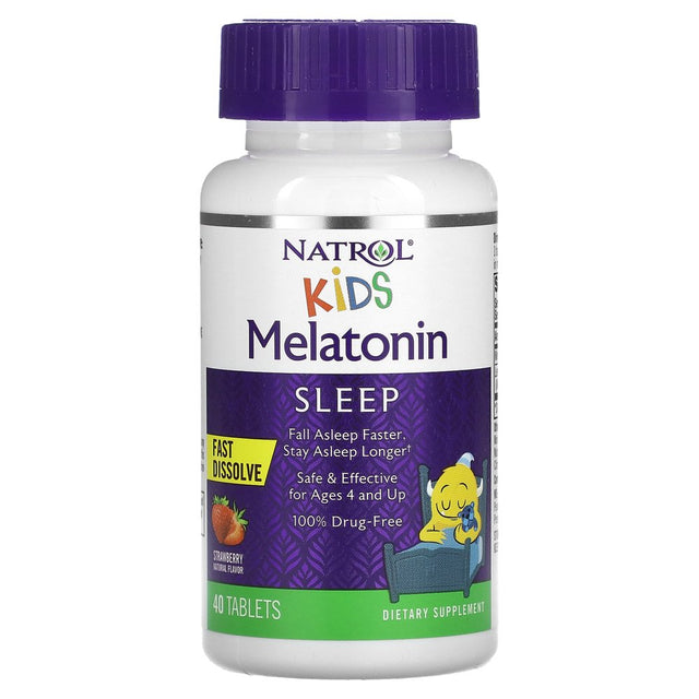 Natrol, Kids, Melatonin, Ages 4 Up, Strawberry, 40 Tablets