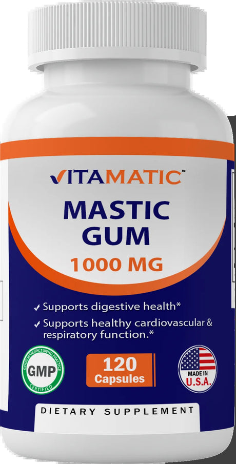 Vitamatic Mastic Gum 1000Mg per Serving 120 Capsules - Promotes Digestive, Oral & Liver Health