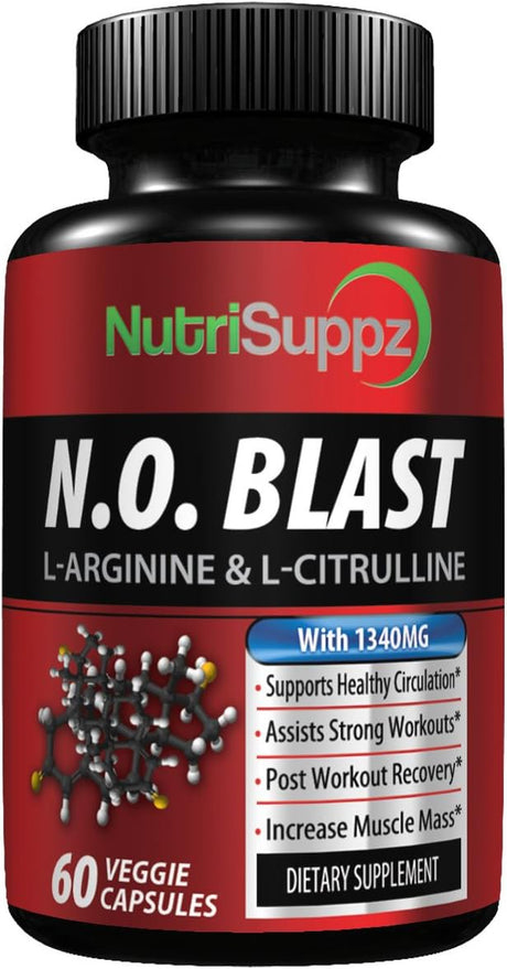 N.O Blast Nitric Oxide Supplement | L Arginine, L Arginine AKG, L Citrulline, Beta Alanine, L Citrulline Malate | Blood Circulation & Heart Health - Muscle Building Pre & Post Workout | Made in USA