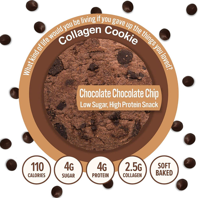 321Glo Collagen Protein Cookies, Soft-Baked Cookies, Low Carb and Keto Friendly Treats for Women, Men, and Kids, 6-PACK (Chocolate Chocolate Chip)