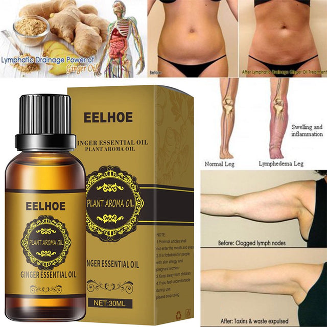 Slimming Tummy Ginger Oil - Belly Drainage Ginger Oil - Herbal Lymphatic Drainage Ginger Essential Oil - Relieve Muscle Soreness A