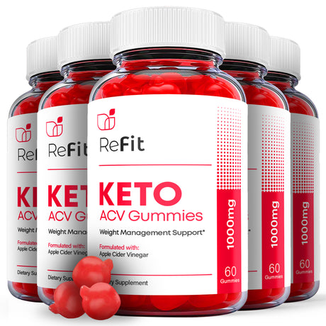 (5 Pack) Refit Keto ACV Gummies - Supplement for Weight Loss - Energy & Focus Boosting Dietary Supplements for Weight Management & Metabolism - Fat Burn - 300 Gummies