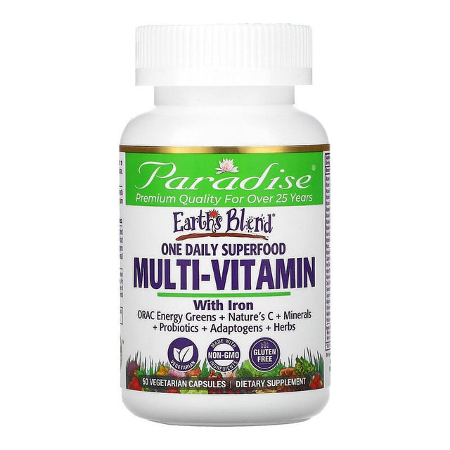 Paradise Herbs Earth'S Blend Superfood Multivitamin with Iron 60 Vegetarian Capsules