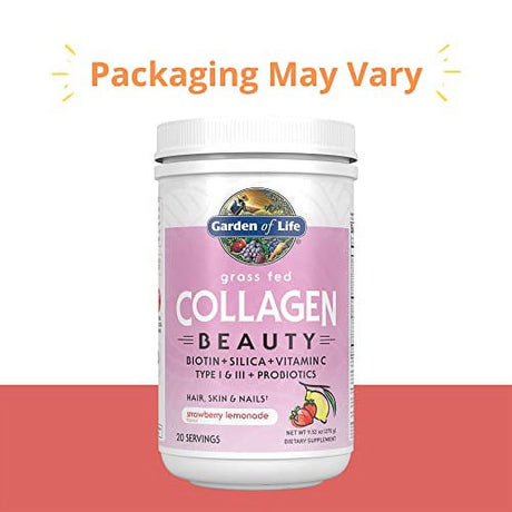 Garden of Life Grass Fed Collagen Beauty - Strawberry Lemonade, 20 Servings - Collagen Powder for Women Men Hair Skin Nails, Collagen Peptides Powder, Collagen Protein Hydrolyzed Collagen Su