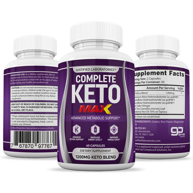 Complete Keto Pills BHB 1200MG Keto Diet Pills Real BHB Salts Advanced Ketogenic Supplement Exogenous Ketones Ketosis Weight Loss Fat Burner Carb Blocker Appetite Suppressant Men Women 2 Bottles