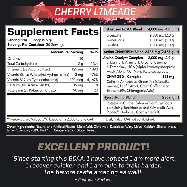 PMD Sports CG5 - Premium Creatine and L-Glutamine Powder (60 Servings) Sports BCAA Charged Amino Acids for Enhanced Recovery – Cherry Limeade (30 Servings)