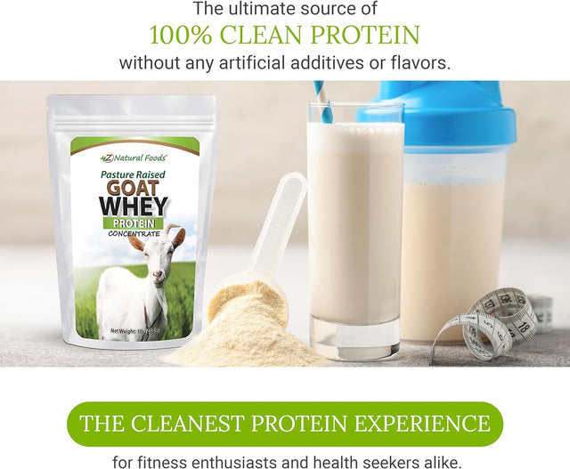 Z Natural Foods Goat Whey Protein Powder Concentrate, Unflavoured and Undenatured Protein Powder Enriched with Vital Proteins for Weight Loss, 100% Pure, Gluten Free, Non GMO, Kosher, 1 Lb