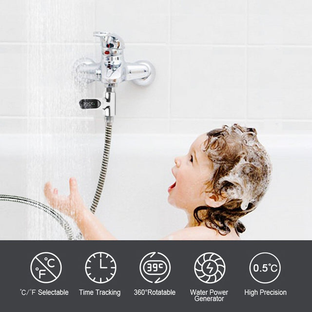 Led Digital Shower Temperature Display 0~100℃ Baby Bath Water Thermometer Celsius/ Fahrenheit Display 360° Rotating Screen for Home Kitchen Bathroom