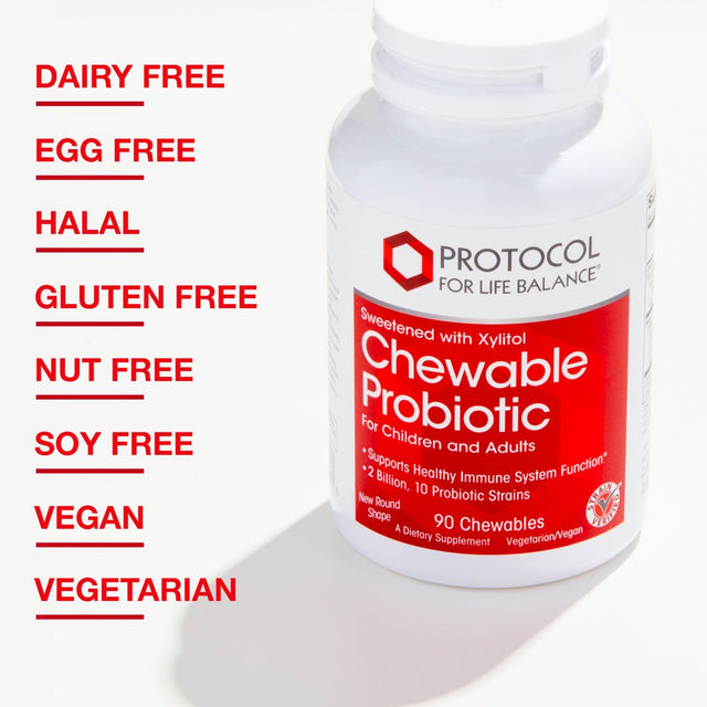 Protocol for Life Balance - Chewable Probiotic (For Adults and Children) - Supports Healthy Immune/Digestive System Function, Weight Loss, and Upset Stomach - Sweetened with Xylitol - 90 Chewables