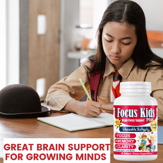 Brain Focus Vitamins for Kids, Kids Brain Booster Supplements, Focus Gummies, Omega 3 for Kids Attention & Focus, Memory & Concentration 60 Softgels