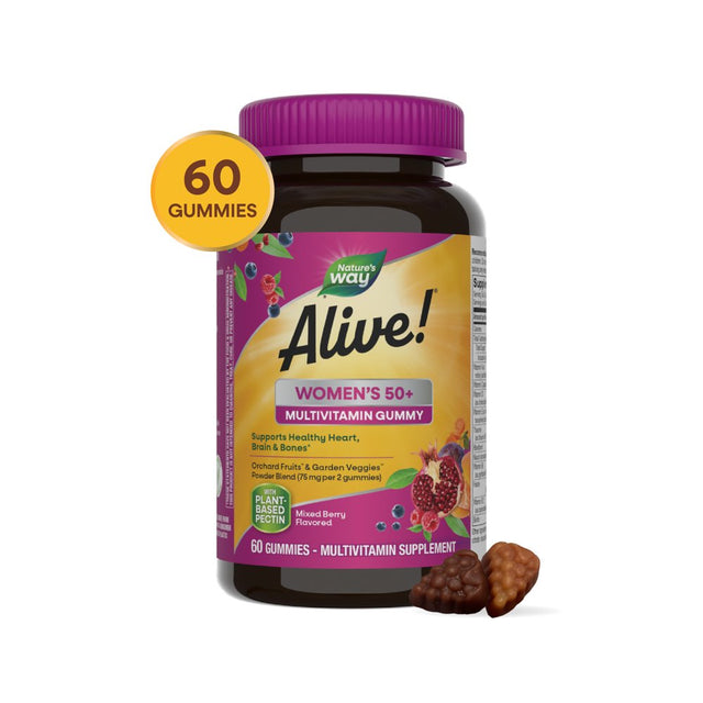 Nature'S Way Alive! Women'S 50+ Gummy Multivitamin, B-Vitamins, Mixed Berry Flavored, 60 Count