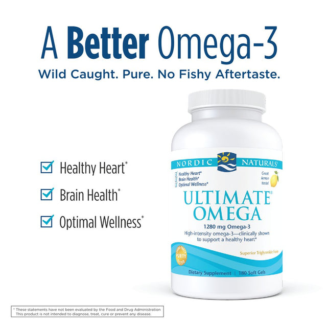 Nordic Naturals Ultimate Omega Softgels, Lemon, 1280 Mg, Fish Oil, 180 Ct