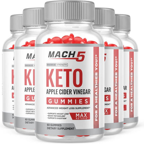 (5 Pack) Mach 5 Keto ACV Gummies - Supplement for Weight Loss - Energy & Focus Boosting Dietary Supplements for Weight Management & Metabolism - Fat Burn - 300 Gummies