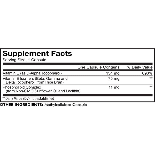 Codeage Liposomal Vitamin E Tocopherols, Daily Vitamin E Isomers Beta Gamma Delta Tocopherol, 90 Ct