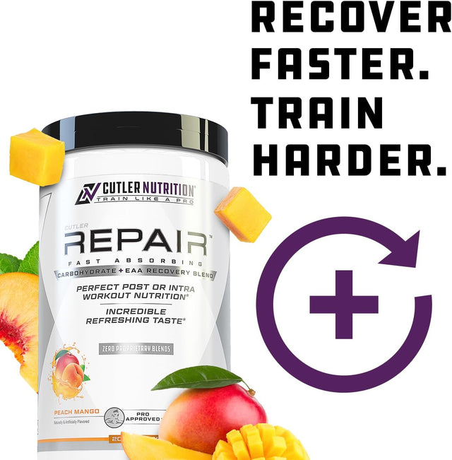 Repair Post Workout Recovery Drink: Fast Absorbing Carbohydrates (Waxy Maize + Cluster Dextrin) and BCAA/EAA for Advanced Muscle Recovery, Peach Mango, 20 Servings