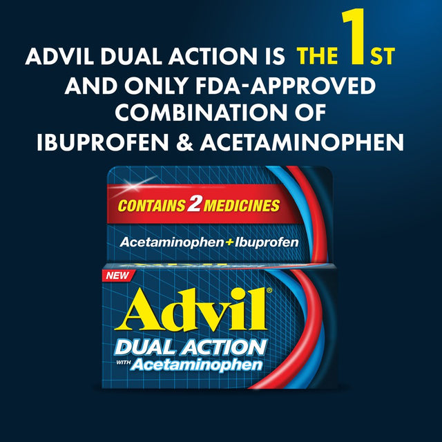 Advil Dual Action with Acetaminophen Pain and Headache Reliever Ibuprofen, 200 Mg Coated Caplets, 36 Count