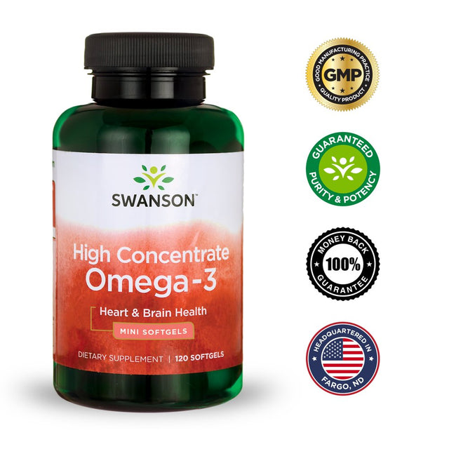 Swanson High Concentrate Omega-3 - Mini Softgels 570 Mg 120 Sgels 4 Pack