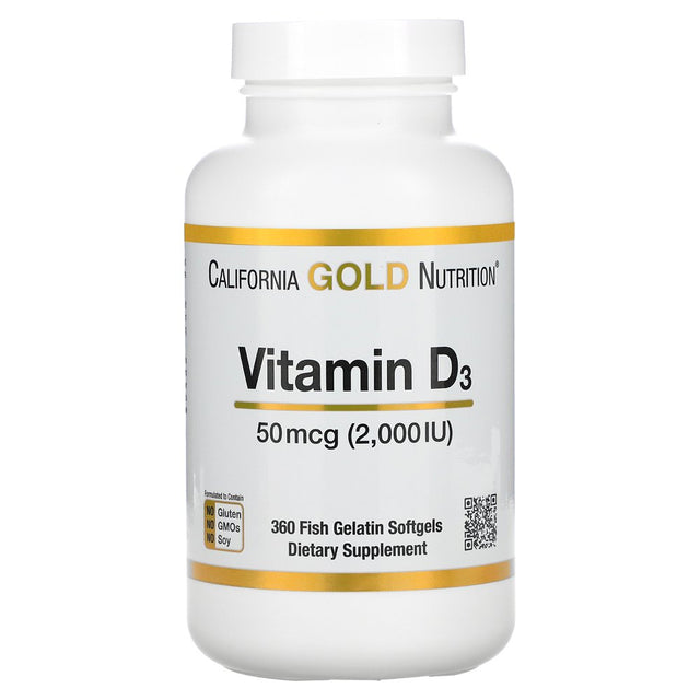 Vitamin D3, 50 Mcg (2,000 IU), 360 Fish Gelatin Softgels, California Gold Nutrition 2 Pack