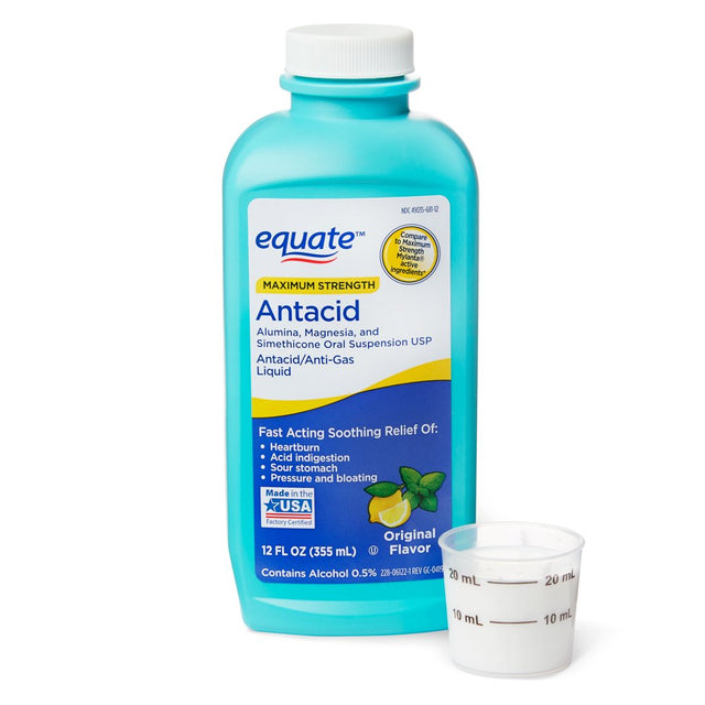 Equate Maximum Strength Antacid Over-The-Counter Original Flavor Liquid, 12 Fl. Oz. (1Pack)