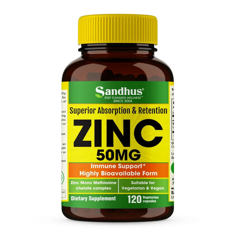 Sandhu'S High Absorption Zinc 50 Mg, Dietary Supplement, Immune Support, 120 Count