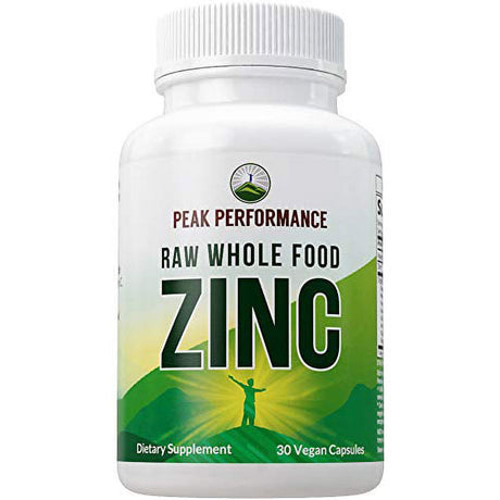 Raw Whole Food Best Zinc Vegan Supplement with Vitamin C + over 25 Organic Vegetables and Fruits for Max Absorption. by Peak Performance. Zinc Supplements 30Mg Capsules, Pills, Tablets, Vitamins