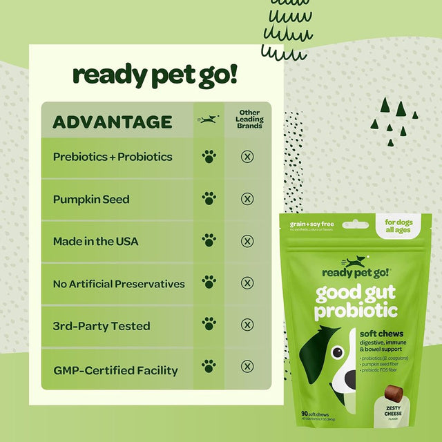 Ready Pet Go! Good Gut Probiotic | Tummy Treats for Dogs | Digestive and Immune Support | Dog Vitamins for Gut Health | Dog Probiotics for Diarrhea and Gas Relief | 90 Chews