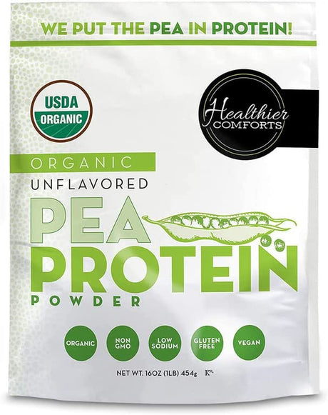 Pea Vegan Protein Powder W/Low Sodium | 100% Plant Based Protein Powder | Kosher, Gluten Free, Non-Gmo, Keto Friendly, Organic Protein Powder | Unflavored Protein Powder 16Oz