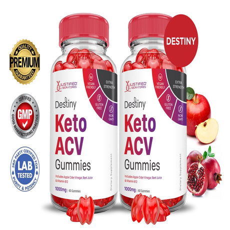 (2 Pack) Destiny Keto ACV Gummies 1000MG Dietary Supplement 120 Gummys